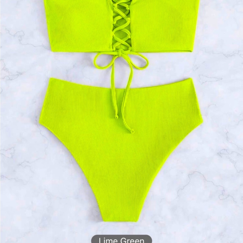 Strapless neon green/yellow high waisted bikini